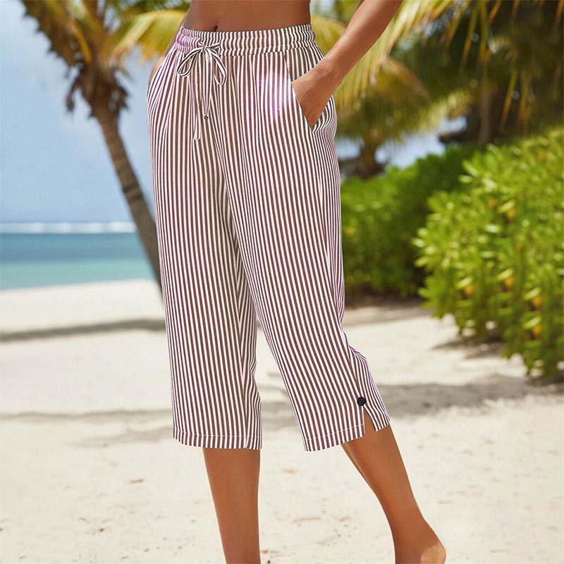 ⌛Limited-Time Offer-Women's Striped Cotton Linen Capri Pants with Pockets