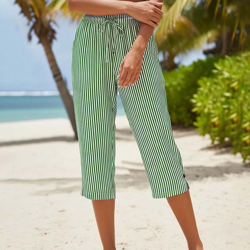 ⌛Limited-Time Offer-Women's Striped Cotton Linen Capri Pants with Pockets