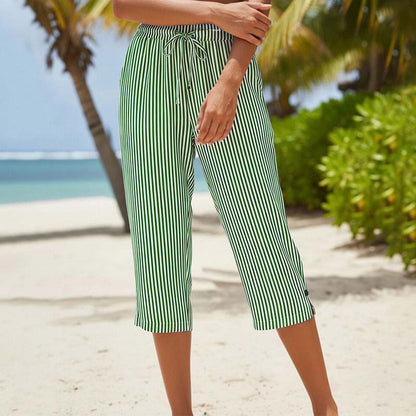 ⌛Limited-Time Offer-Women's Striped Cotton Linen Capri Pants with Pockets