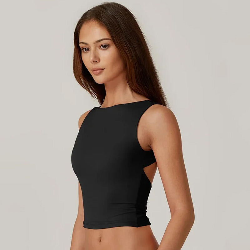 💗LAST DAY SPECIAL PRICE $24.99⚡50K+ SOLD💕👙High Neck Slim Fit Crop Tank Shirt Y2k Tops🖤Stretchy Sleeveless Cropped Camisole For Club Daily Street Outfit UK🇬🇧✨