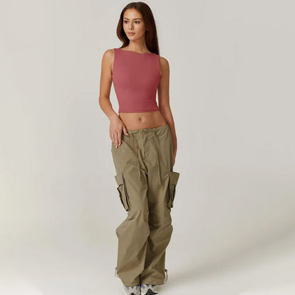 💗LAST DAY SPECIAL PRICE $24.99⚡50K+ SOLD💕👙High Neck Slim Fit Crop Tank Shirt Y2k Tops🖤Stretchy Sleeveless Cropped Camisole For Club Daily Street Outfit UK🇬🇧✨