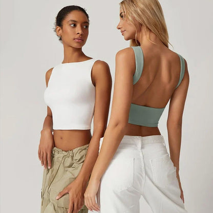 💗LAST DAY SPECIAL PRICE $24.99⚡50K+ SOLD💕👙High Neck Slim Fit Crop Tank Shirt Y2k Tops🖤Stretchy Sleeveless Cropped Camisole For Club Daily Street Outfit UK🇬🇧✨