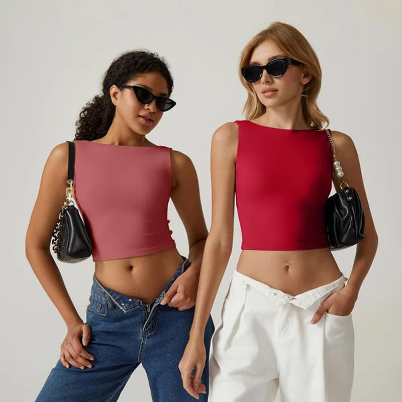 💗LAST DAY SPECIAL PRICE $24.99⚡50K+ SOLD💕👙High Neck Slim Fit Crop Tank Shirt Y2k Tops🖤Stretchy Sleeveless Cropped Camisole For Club Daily Street Outfit UK🇬🇧✨