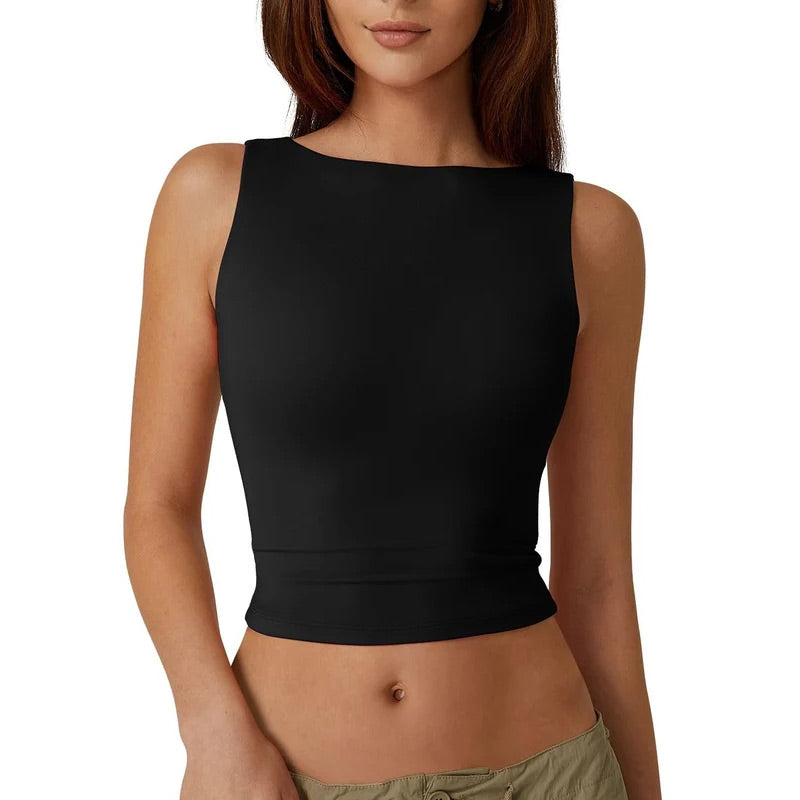 💗LAST DAY SPECIAL PRICE $24.99⚡50K+ SOLD💕👙High Neck Slim Fit Crop Tank Shirt Y2k Tops🖤Stretchy Sleeveless Cropped Camisole For Club Daily Street Outfit UK🇬🇧✨