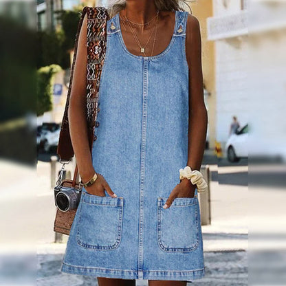 👗💙 Women’s Casual Denim Strap Dress – 50% OFF! Lightweight denim, adjustable straps, perfect for warm days and casual looks. 🔥☀️