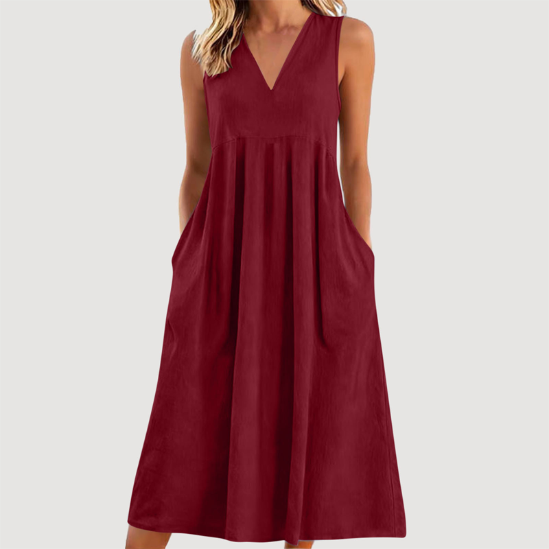 Women's Casual V-Neck Sleeveless Midi Dress