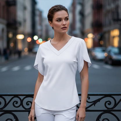 🌊👚 LIMITED TIME 50% OFF! 🌸V-Neck Flutter Sleeve Blouse – Flowing fabric & breezy fit – Summer elegance in every step.