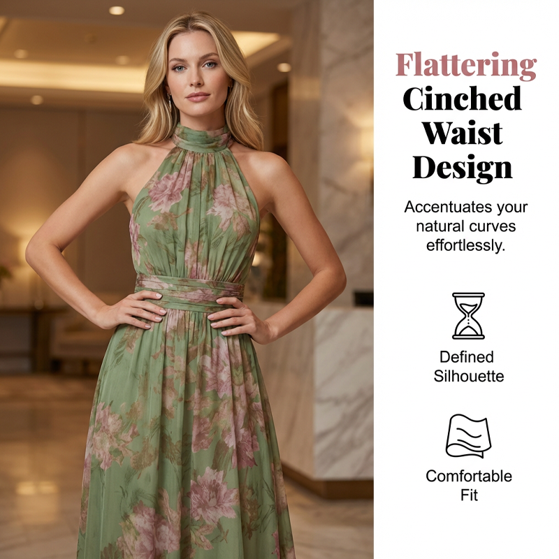 ⏳Time-Limited Special⏰Elegant Floral Print Halter Neck Maxi Dress