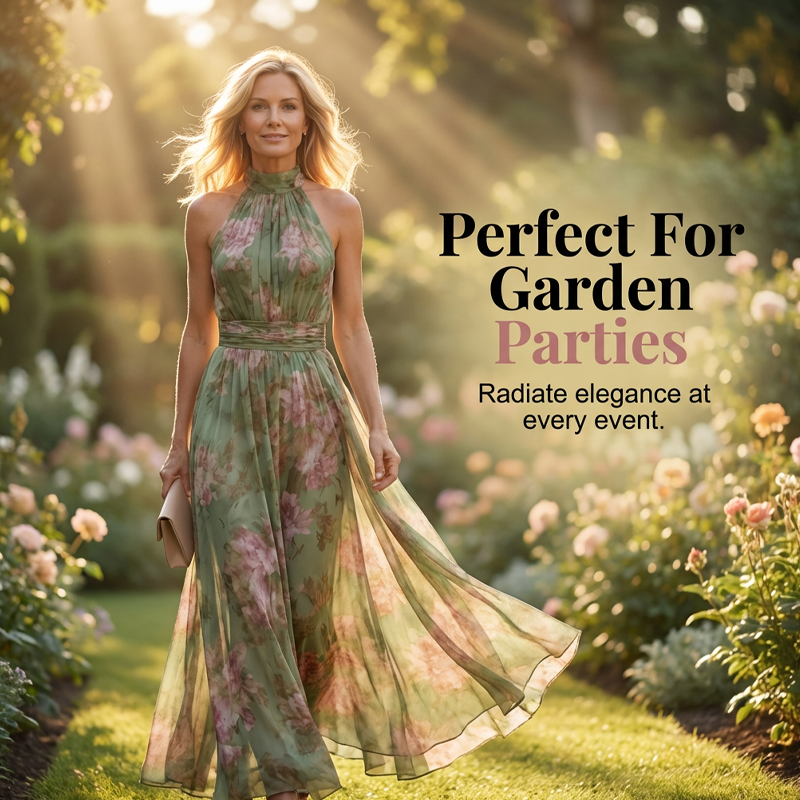 ⏳Time-Limited Special⏰Elegant Floral Print Halter Neck Maxi Dress