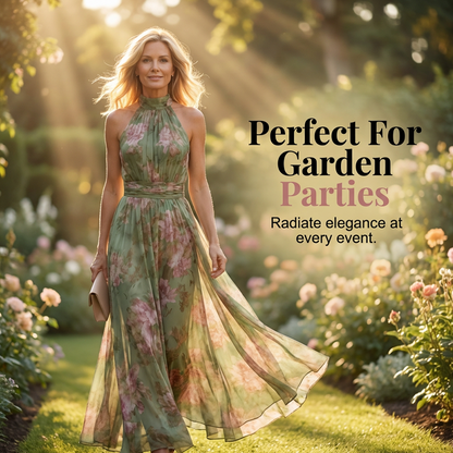 ⏳Time-Limited Special⏰Elegant Floral Print Halter Neck Maxi Dress