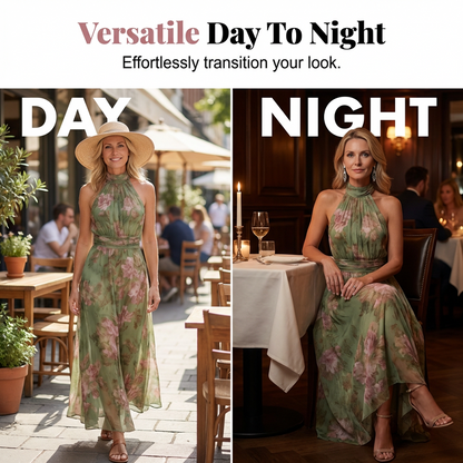 ⏳Time-Limited Special⏰Elegant Floral Print Halter Neck Maxi Dress