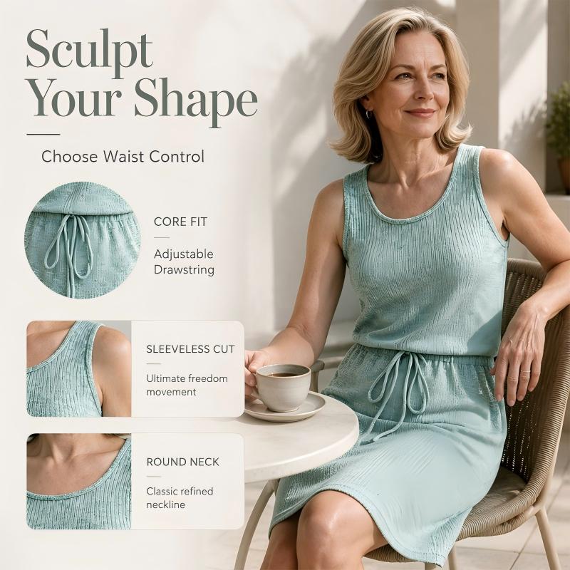 Women's Square Neck Sleeveless Drawstring Waist Dress