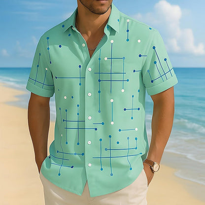 👔 📐Men’s Geometric Print Relaxed‑Fit Button‑Down Shirt