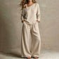 🔥BestSeller🔥Two-piece set with off-the-shoulder top and wide-leg pants—in a soft linen blend for an elegant silhouette