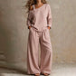 🔥BestSeller🔥Two-piece set with off-the-shoulder top and wide-leg pants—in a soft linen blend for an elegant silhouette