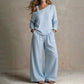 🔥BestSeller🔥Two-piece set with off-the-shoulder top and wide-leg pants—in a soft linen blend for an elegant silhouette