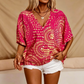 Trending Now⭐👚 Boho Print Batwing Sleeve Top – Flowing V-Neck & Effortless Bohemian Style
