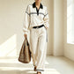 Women's Stripe Patchwork Sweatshirt & Wide-Leg Pants Set