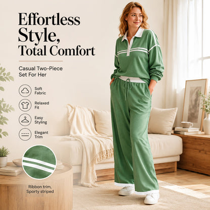Women's Stripe Patchwork Sweatshirt & Wide-Leg Pants Set