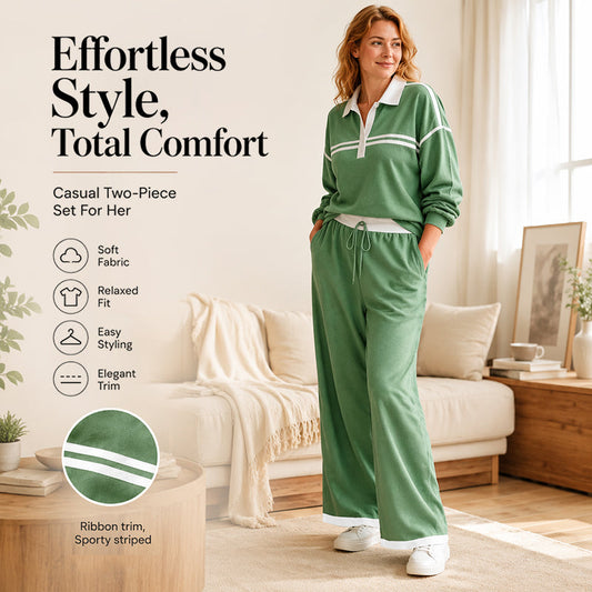 Women's Stripe Patchwork Sweatshirt & Wide-Leg Pants Set