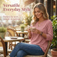 Women's V-Neck Lace Trim 3/4 Sleeve Tunic Top