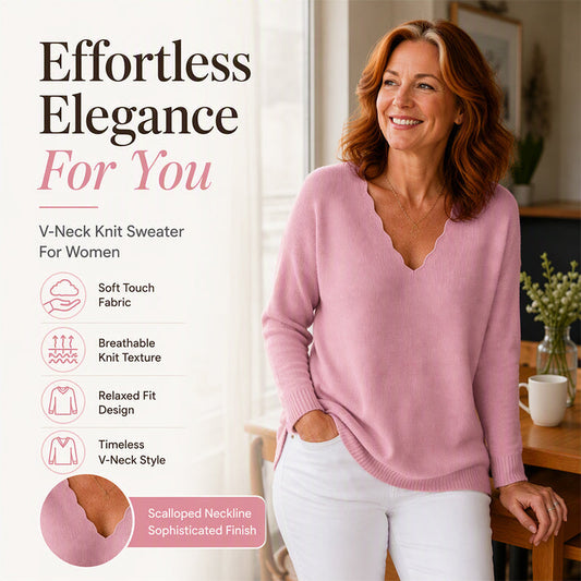 Women's Scalloped V-Neck Knit Sweater