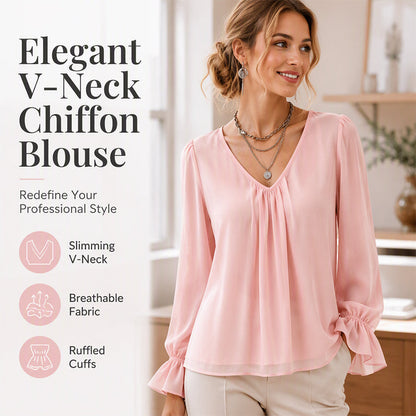 Women's Elegant Solid Color V-Neck Blouse