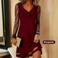 Elegant Cowl Neck A-Line Dress with Lace Sleeve