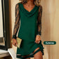 Elegant Cowl Neck A-Line Dress with Lace Sleeve