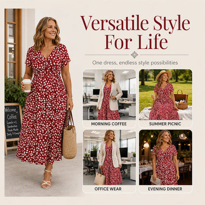 Women's Elegant V-Neck Floral Print Dress