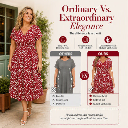 Women's Elegant V-Neck Floral Print Dress