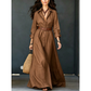 Women Long Sleeve Shirt Maxi Dress with Belt Classic Turndown Collar Holiday Resort Long Dress