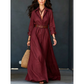Women Long Sleeve Shirt Maxi Dress with Belt Classic Turndown Collar Holiday Resort Long Dress
