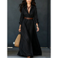 Women Long Sleeve Shirt Maxi Dress with Belt Classic Turndown Collar Holiday Resort Long Dress