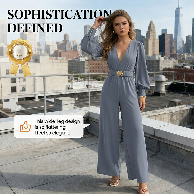 Elegant V-Neck Wide-Leg Jumpsuit with Belt