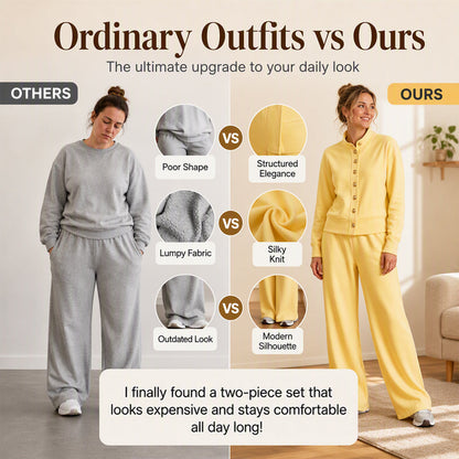Women's Button-Down Cardigan & Wide-Leg Pants Set – Effortless 2-Piece Outfit ⭐