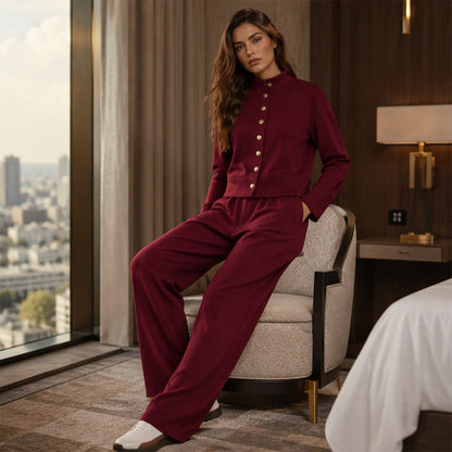 Women's Button-Down Cardigan & Wide-Leg Pants Set – Effortless 2-Piece Outfit ⭐