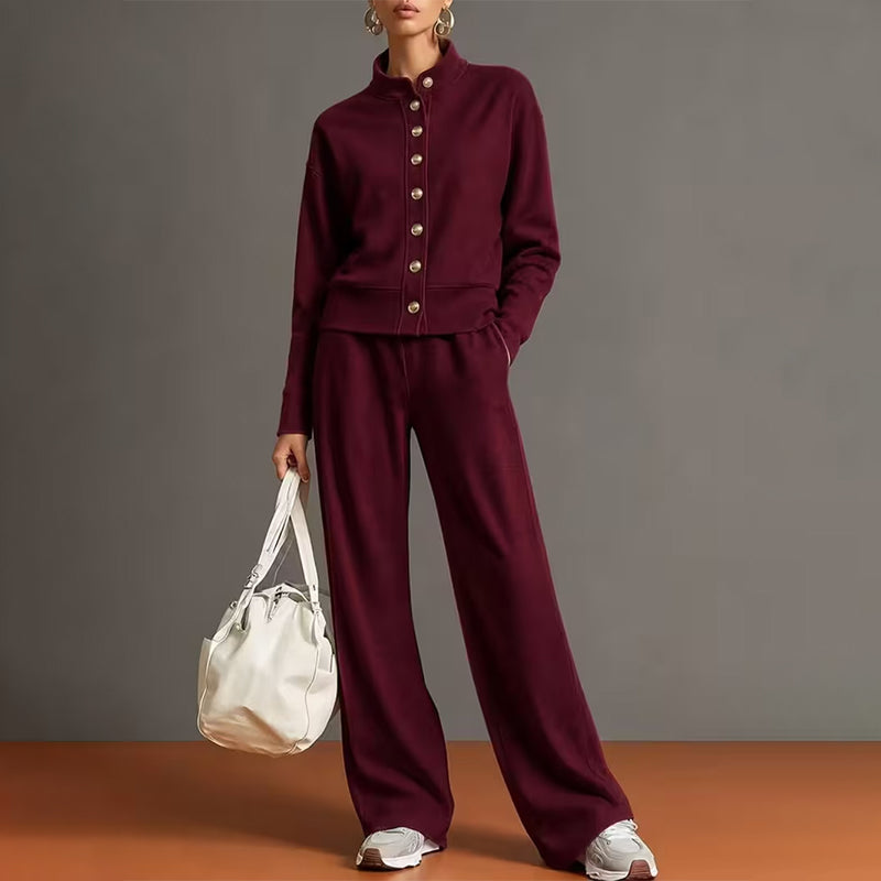 Women's Button-Down Cardigan & Wide-Leg Pants Set – Effortless 2-Piece Outfit ⭐
