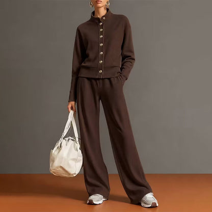 Women's Button-Down Cardigan & Wide-Leg Pants Set – Effortless 2-Piece Outfit ⭐