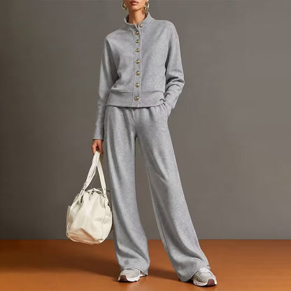 Women's Button-Down Cardigan & Wide-Leg Pants Set – Effortless 2-Piece Outfit ⭐
