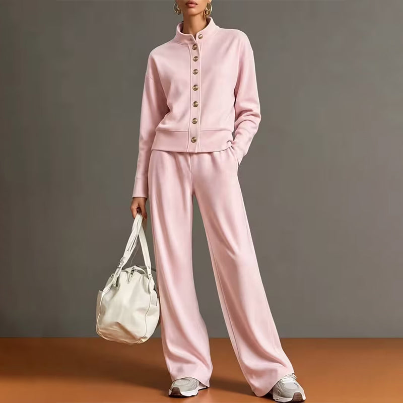Women's Button-Down Cardigan & Wide-Leg Pants Set – Effortless 2-Piece Outfit ⭐