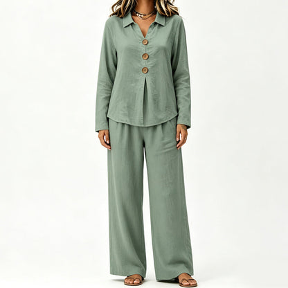 Women's Casual Long-Sleeve Top & Pants 2-Piece Set