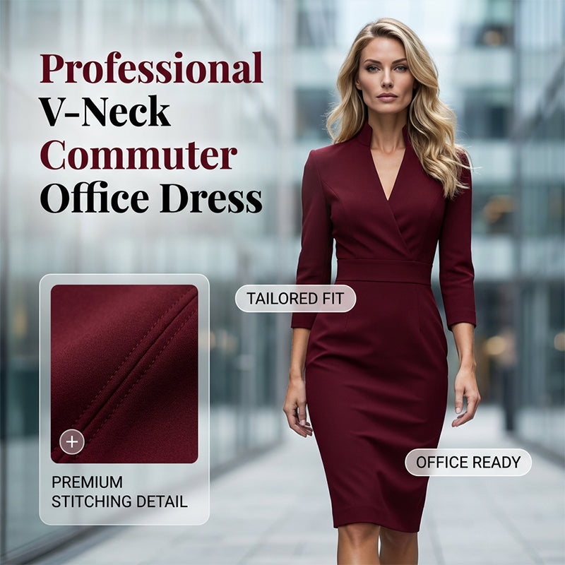 Elegant Stand Collar V-Neck Bodycon Dress