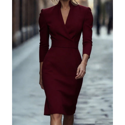 Elegant Stand Collar V-Neck Bodycon Dress