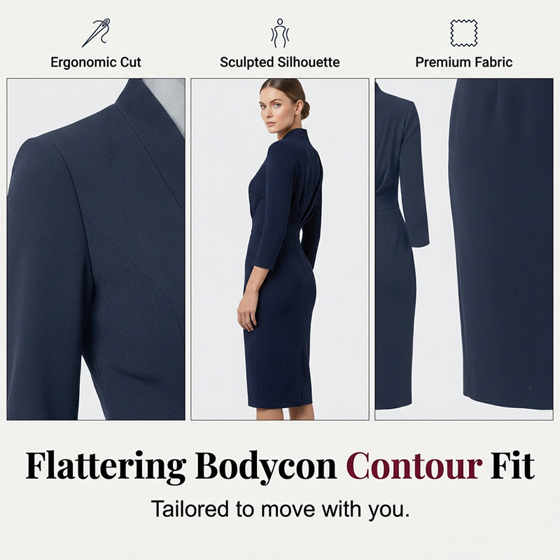 Elegant Stand Collar V-Neck Bodycon Dress