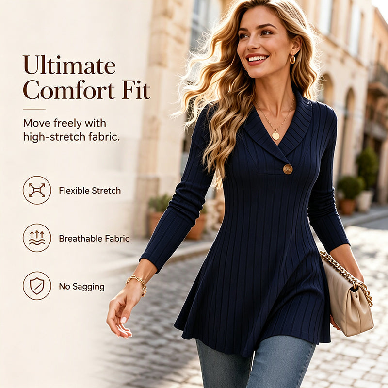 Women's V Neck Ribbed Knit Casual Top