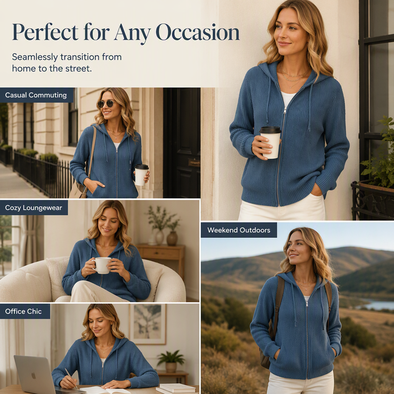 Women's Hooded Knit Zip-Up Cardigan Sweater
