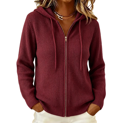 Women's Hooded Knit Zip-Up Cardigan Sweater