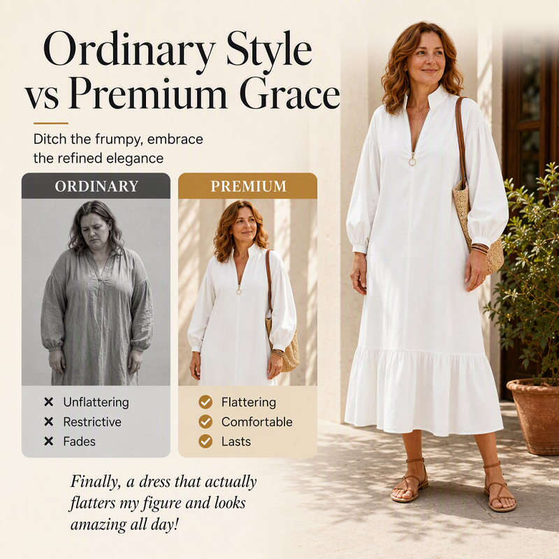 Women's Half-Zip Stand Collar Dress with Lantern Sleeves