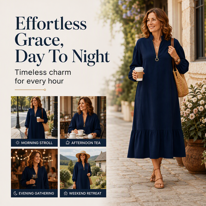 Women's Half-Zip Stand Collar Dress with Lantern Sleeves